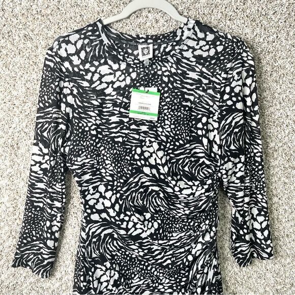 Anne Klein Dress Women’s Large Animal Print Mesh Ruched 3/4 Sleeve Midi NWT - Picture 4 of 11